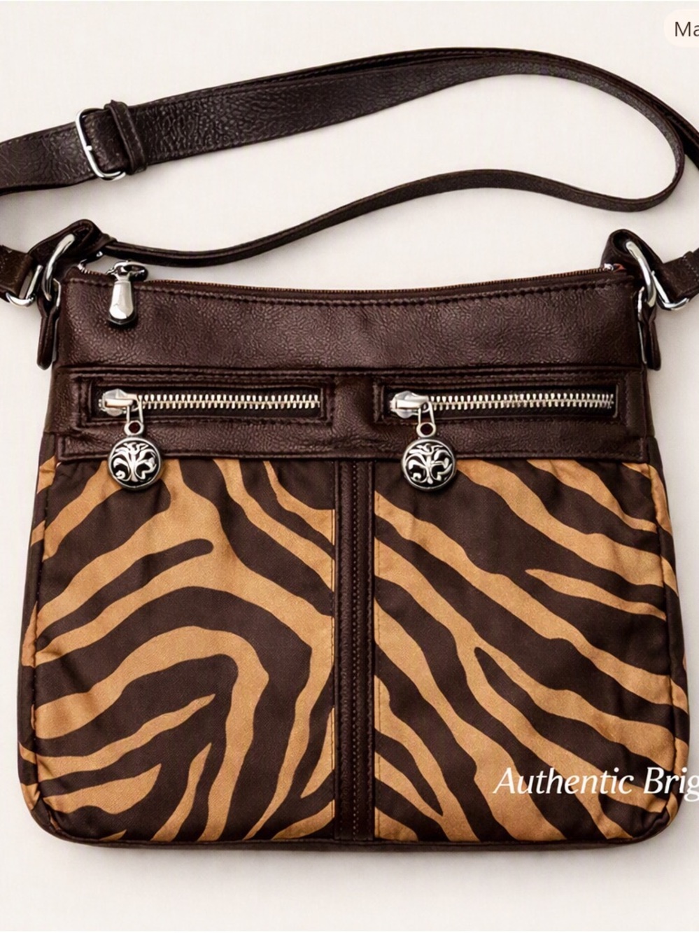Brighton Brown and Tan Zebra-Print Crossbody Bag